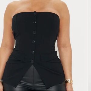 Black Strapless Button-Up Top